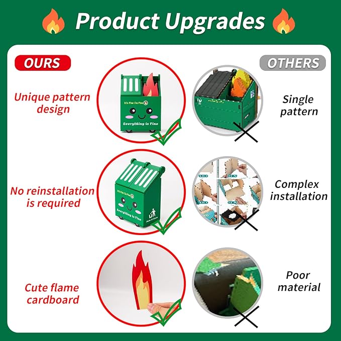 Dumpster Fire Desk Accessories, Dumpster Fire Pencil Holder Set with 100 Pcs Flame Note Cards, Cute Office Desk Decor Funny Gifts for Coworker Staff Team Teachers