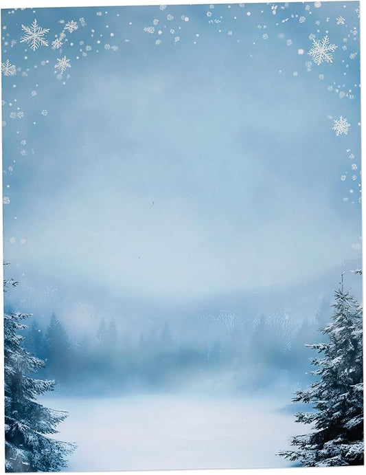 Snowy Winter Scene Stationery Paper 8.5 x 11-60 Sheets Holiday Letter Paper