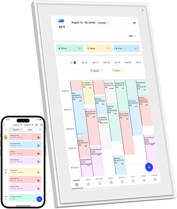 Digital Calendar, 15.6inch Smart WiFi Digital Calendar&Chore Chart, 1920 * 1080 IPS Touch Screen HD Display for Family Schedules, Wall-Mounted, Share Moments Instantly from Anywhere (White, 15.6 inch)