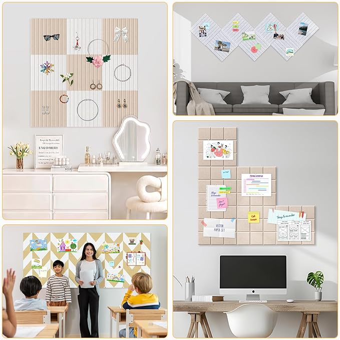 Smarpau Large Cork Board 48"X36", 12 Pack Felt Bulletin Boards, Corkboard Pin Board with 50 Removable Adhesive Tabs 35 Pushpins, Cork Wall Tiles for Office Home Classroom