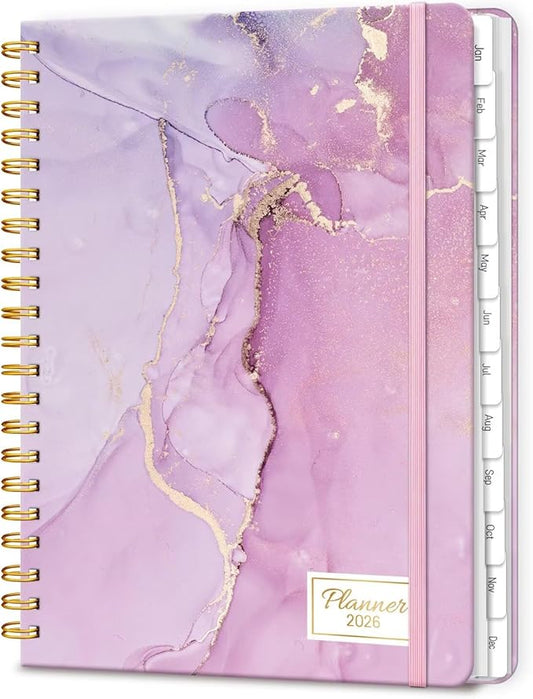 2026 Planner, A5 Weekly and Monthly Planners with Tabs, Spiral Bound Daily Calendar 2026 Planner, Agenda Organizers from Jan. to Dec., Hardcover Habit Tracker Journal 6.18" x 8.5"(Light Purple)