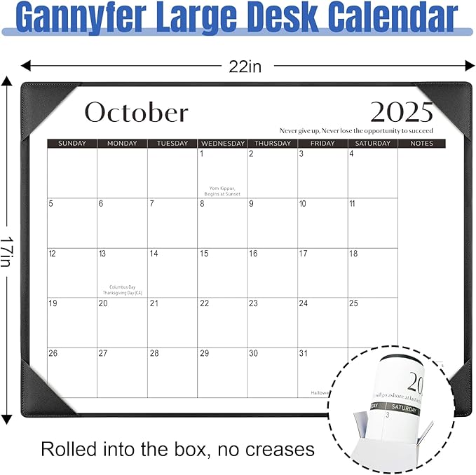 Gannyfer Large Desk Calendar 2025-2026 with Mat - 18 Month Table Calendar, 22" x 17" Desktop Pad Calendar for Planning and Organizing in Your Family, School or Office - Black
