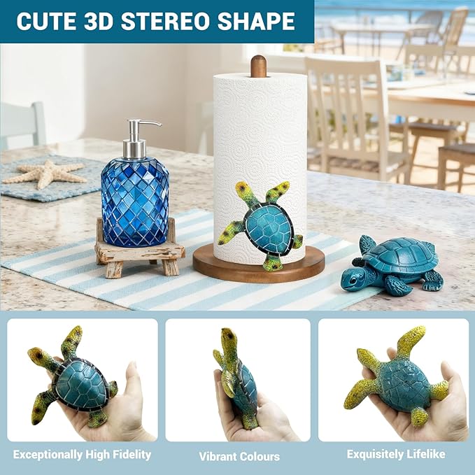 Turtle Paper Towel Holder Countertop, 3D Modern Marine Kitchen Counter Decor, Cute Resin Turtle Wooden Stand for Bathroom & Home Indoor Table, Winter Xmas Gift for Women, Housewarming Gifts, Green