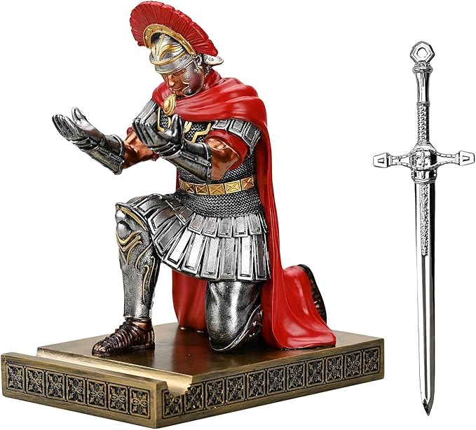 Centurion Cloak Warrior Knight Pen Holder Mobile Phone Stand Desk Organizers and Accessories as Gift for Office and Home (Silver)