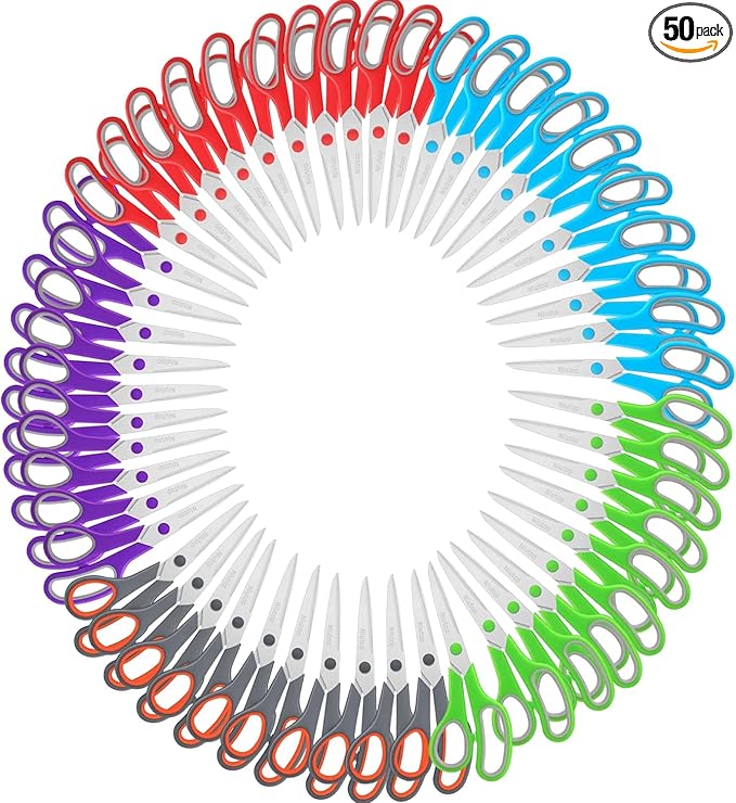 Scissors Bulk Set of 50-Pack, Niutop 8" Multipurpose Sharp Sewing Craft Fabric Scissors for Office Home High/Middle School Student Office Teacher Art Supplies, Soft Comfort-Grip Right/Left Handles