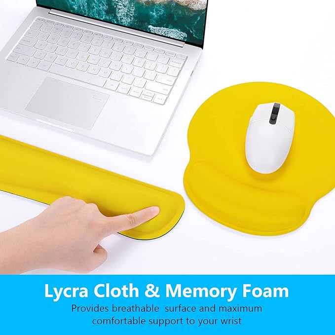Dapesuom Keyboard Wrist Rest and Mouse Pad with Wrist Support, Cute Memory Foam Cushion for Keyboard and Mouse Set, Desktop Pad Rests with Non Slip Base for Easy Typing & Pain Relief, Apricot Yellow
