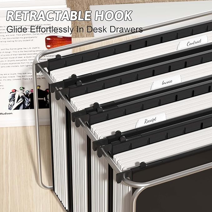 Extra Capacity Plastic Hanging File Folder Letter Size,12 Pack Reinforced Hang Folders with Heavy Duty 2 Inch Expansion,Durable Hanging Organizer Designed for Bulky Files(Black)