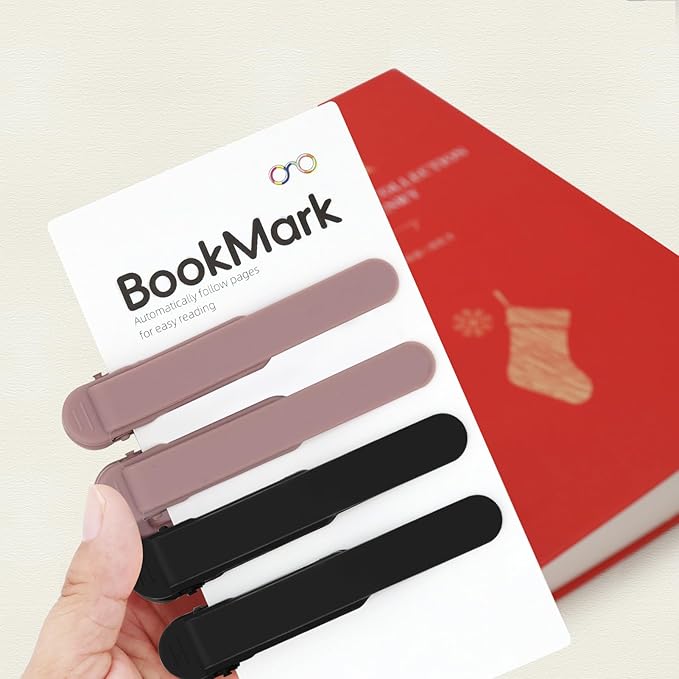 SMUK 4pcs Silicone Bookmarks - Automatic Page Markers for Reading Lovers, Unique Book Marks Clip for Book Lovers