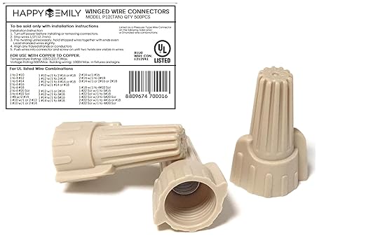 Happy Emily 500pcs, Tan Winged Wire Connectors, Twist-On Easy Screw On Type Connectors, Heavy Duty, for Connect Electrical Wiring, Wing Wire connectors, Easy Twist-On Ribbed Cap