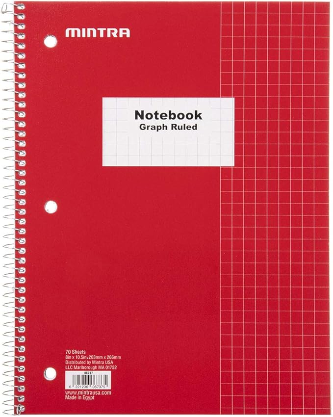 Mintra Office Spiral Notebooks - Wirebound for Student, Home, Office, Business (4x4 Graph, 4pk)