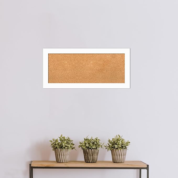 Amanti Art Natural Cork Board for Wall, 15x33 Vision Board with White Frame, Medium Corkboard Office Decor for Home Organization, Casual Corkboard Pinboard to Display Items for Home Organization in