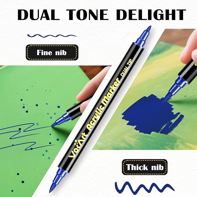 120 Colors Acrylic Paint Markers - Dual Tip Brush & Fine Fabric Paint Pens for Rock, Canvas, Ceramic, Wood, Glass, Textile, Paper - DIY Art Supplies for Artists, Kids, Adults, Holiday Decorations