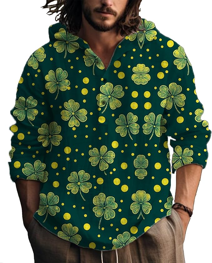 MARSVOVO Hooded Long Sleeve Shirt Men Fashion Graphic Button Up Lightweight Big and Tall Casual Vacation Shirts for Men