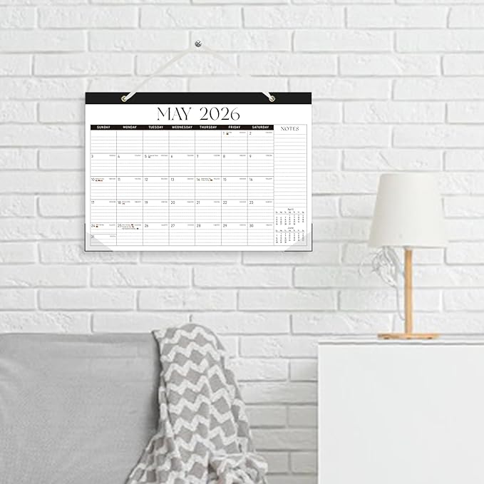 Desk Calendar 2025-2026, Monthly Desktop Large Calendar (July 2025-December 2026) Desk Wall Planner for Family Office Teacher School, 17" x 12" Black-White