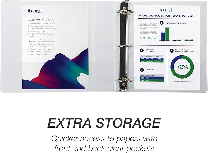 Samsill Durable 2 Inch Binder, Made in the USA, Round Ring Customizable Clear View Binder, White, 4 Pack (MP48467)