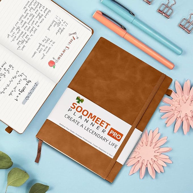 Lined Journal Notebook, 200 Pages, Leather Hardcover Notebooks, A5 College Ruled Thick Classic with Pen Loop Notebook Journals for Writing, for Women Men Office School, 5.75'' X 8.38'', Brown