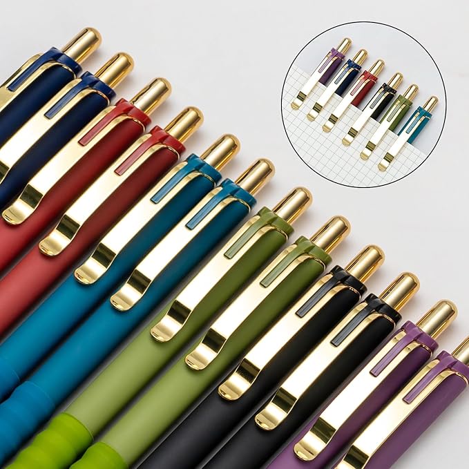 Linbsunne Ballpoint Pens Black Medium Point 1mm Pen with Super Soft Grip Ball Point Pen for Men Women Retractable Pens (Vintage-18 pcs)