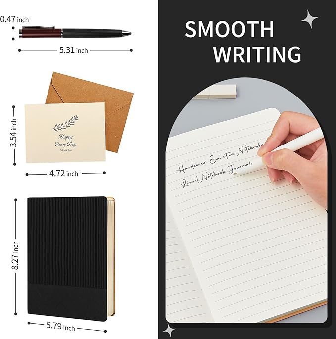 TSFPapier A5 Lined Notebook with Pen & Gift Box 216 Pages PU Leather Journals for Women Men 100GSM Thick Paper College Ruled Notebook for School,Travel,Business,Work,Home Writing (Black)