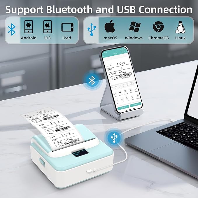 ORGSTA Label Maker Machine with Tape, T003 Thermal Label Maker, 2 Inch Bluetooth Label Printer Compatible with Phone & PC, Sticker Printer Barcode Thermal Maker for Small Business, Home, School