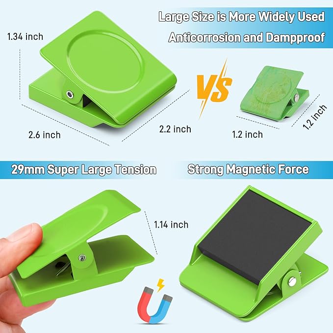 FINDMAG Extra Strong Magnetic Clips, Heavy Duty, Super Large, 4 Pack, Green