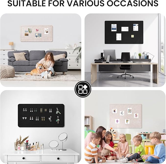 Large Bulletin Board, 48 X 36 Inches Felt Cork Board with 40 Pushpins, Foldable Felt Notice Pin Board Photo Display Board with Self-Adhesive Tape for Office Home School