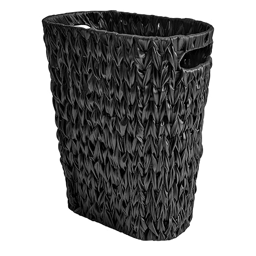 5 Gallon Wicker Trash Can,Black Bathroom Trash Can,Wicker Trash Basket with Handles,Handwoven Small Waste Basket for Bathroom,Bedroom,Kitchen,Office,20 Liters