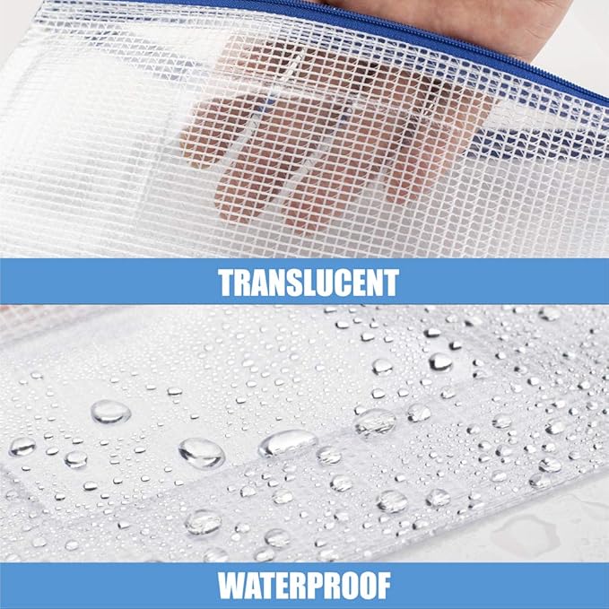 Sooez 24 Pack Mesh Zipper Pouch Bags with Label Pocket, A6 (9.1×4.7 in) Small Pencil Case Pouch for Organizing, Clear Plastic Pencil Pouches Bulk for School Supplies Storage, Money Envelopes for Cash