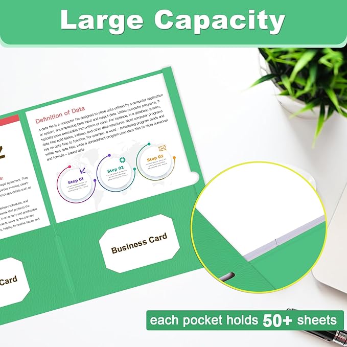 Folders with Pockets, LAYZZ 60 Pack Paper Pocket Folders, 2 Pocket File folders Fits Letter Size Paper, for School Office and Home (Green)
