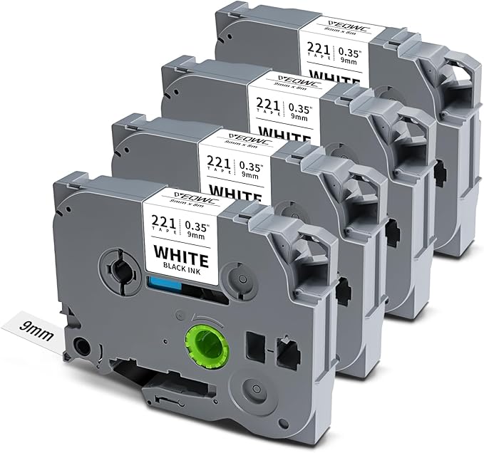 TZ Tape Tz-221 9mm 0.35 Laminated White Tape Compatible for Brother P-Touch TZe221 3/8 Inch Refill Work with Brother Label Maker Tape PT-D210 PT-D220 PT-H110 PT-1890 PT-D600 PT-D410, 4-Pack