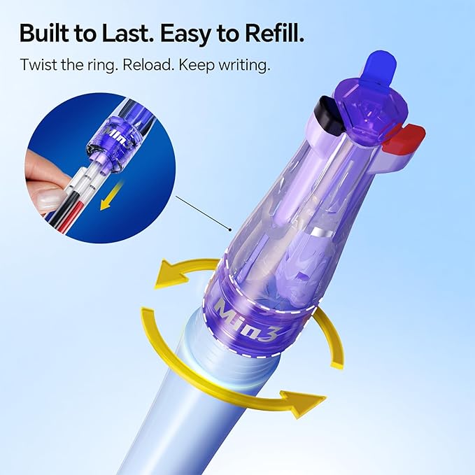 WRITECH Retractable Gel Ink Pens: 0.5mm Fine Point 3 in 1 Multi Colored Pen Black Blue Red, 4ct with 4 Refills No Smear Assorted Colors Min 3 for Smooth Writing Journaling Drawing