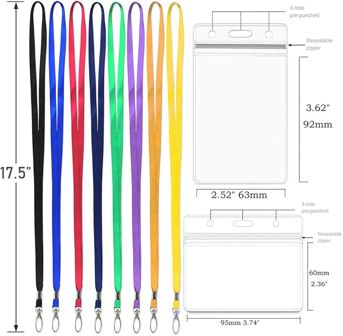 Lanyard with ID Holder 50 Pcs Waterproof Name Tag Badge ID Card Holders ID Pass Holder and 50 Pcs Flat Neck Lanyards Swivel Hook (Red, Vertical)