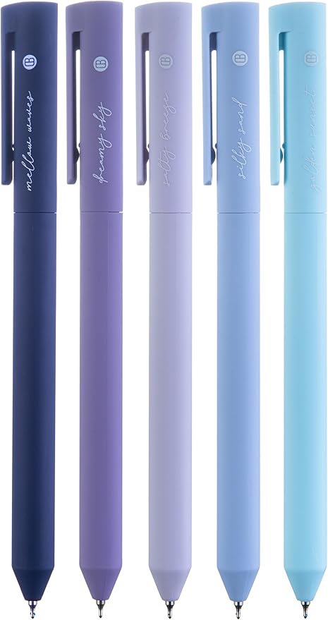 DIVERSEBEE Gel Ink Pens Assorted Colors, 0.5 mm Fine Point, Bible Pens No Bleed Through with Cute Fine Tip, Bible Study Journaling Supplies Set, 5 Pack (Blue)