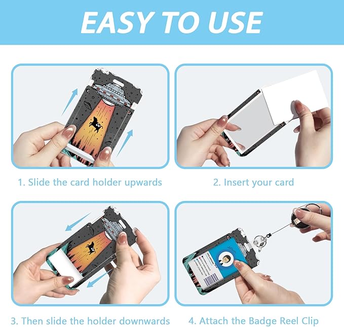 Gctriki Lanyards for ID Badges and Keys, Funny Badge Reel Retractable Heavy Duty with 360° Swivel Carabiner Clip, Funny Art UFO ID Badge Holder with Breakaway Lanyard, Teacher Nurse Office Gifts