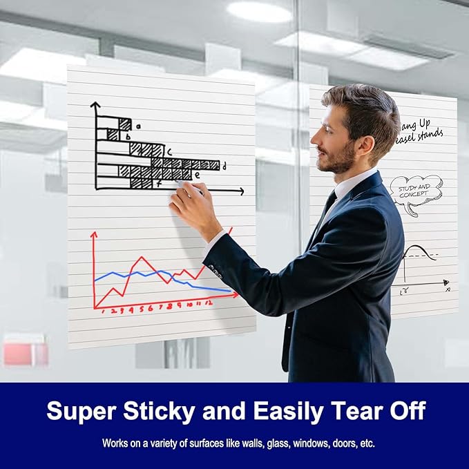 Comix Lined Sticky Easel Pad, 25 x 30 Inches Flip Chart Paper for Teachers, Large Self Stick Easel Paper, 30 Sheets/Pad, 10 Pads/Pack