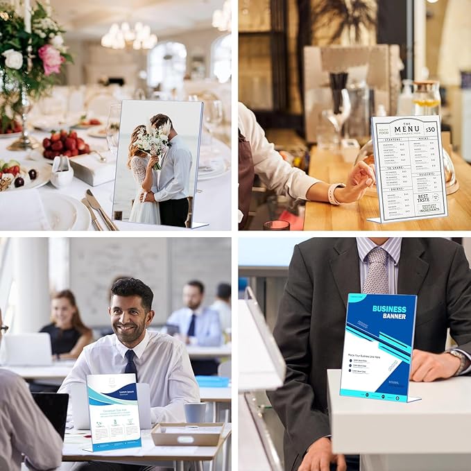 6 Pack Slanted Back Acrylic Sign Holders 5x7 for Business & Store, Tabletop Vertical Sign Holder with Anti-Slip Pads Clear Display Stand, for Menus Flyers Documents Office Restaurants Party Decoration