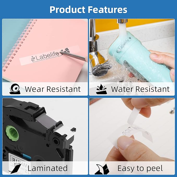 Labelife 9mm Label Maker Tape Clear TZe-121 Compatible with Brother TZe TZ Tape 9mm 0.35 Laminated Clear Ptouch TZe121 TZ-121 for Brother P Touch PTD210 PTD220 PTD400 PTD600 PTH110,4-Pack, 3/8''