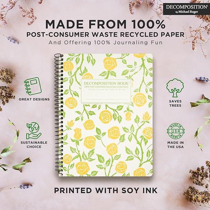Decomposition Roses College Ruled Spiral Notebooks – 9.75 x 7.5 Journal with 160 Lined Pages – Cute Notebooks for School Supplies, Home & Office – 100% Recycled Paper – Made in USA