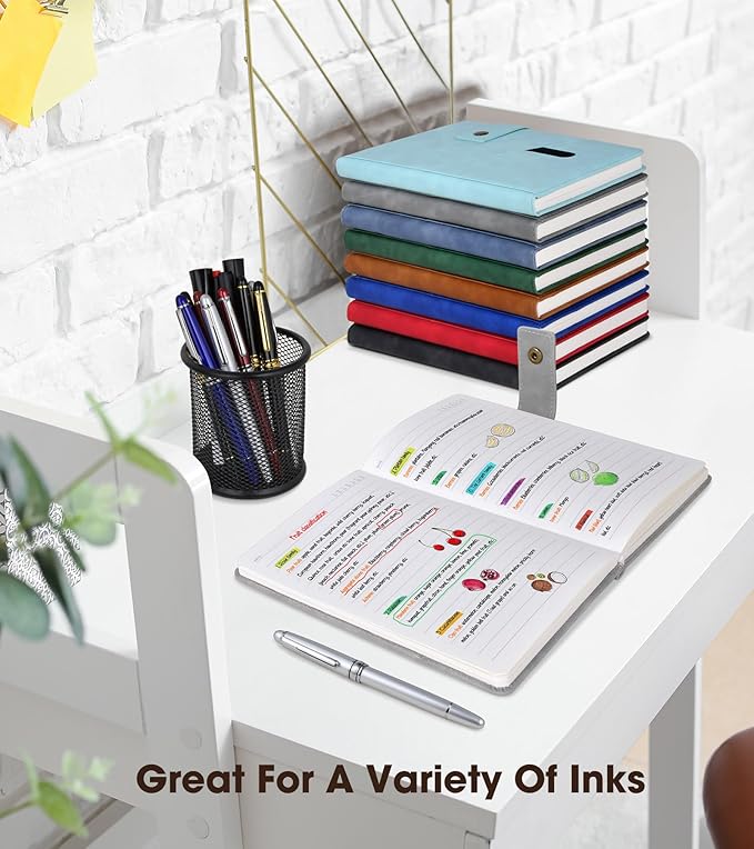 Grey A5 Lined Leather Journal Notebook for Men Women,5.9" X 8.4" Personalized Hardcover Journal with Pen,200 Pages 100 Gsm Thick Ruled Paper Daily Diary for Travel,Business,Work,Writing