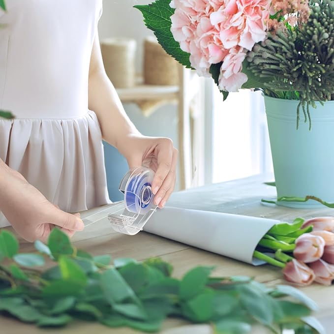 24 Pcs Transparent Tape with Dispenser, 0.7 x 1000 in Blue Core Clear Tape Rolls Bulk, Office Tape Refills for Desk, Craft, and Gift Wrapping