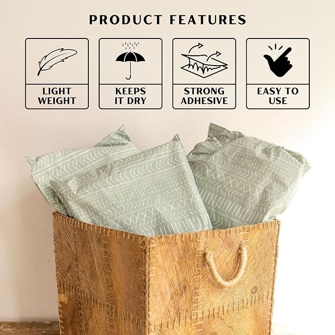 Poly Mailers 14.5x19 Inch 50 Pack Extra-Large Shipping Bags | Strong Thick Mailing Envelopes | Self- Adhesive | Waterproof & Tear Proof | Small Business Packaging for Clothing - Boho Sage Green