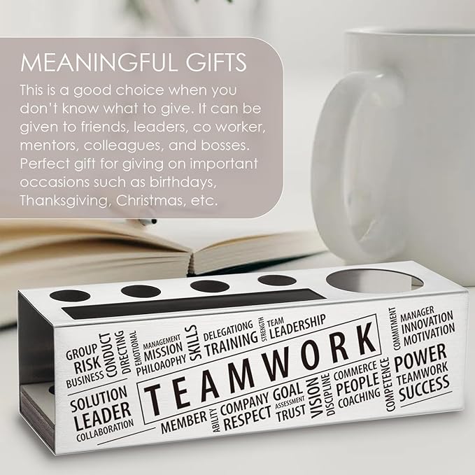 Teamwork Definition Gifts for Women, Men, Employees, Co Worker, Teamwork Team Desk Decor Stainless Steel Pen Pencil Holders WCC57