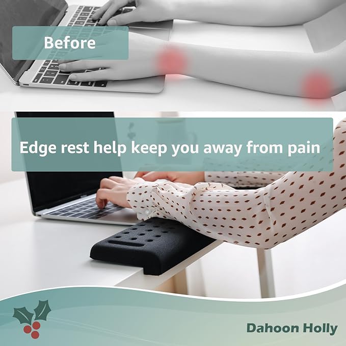 L-Shaped Desk EdgeRest, 2-Piece Set, Plam & Wrist & Forearm & Elbow Comfort Support for Table or Desk Edge, Non-Slip, Memory Foam Padding, Ergonomic Design, Separate Design (15.7 * 3.9 inch)