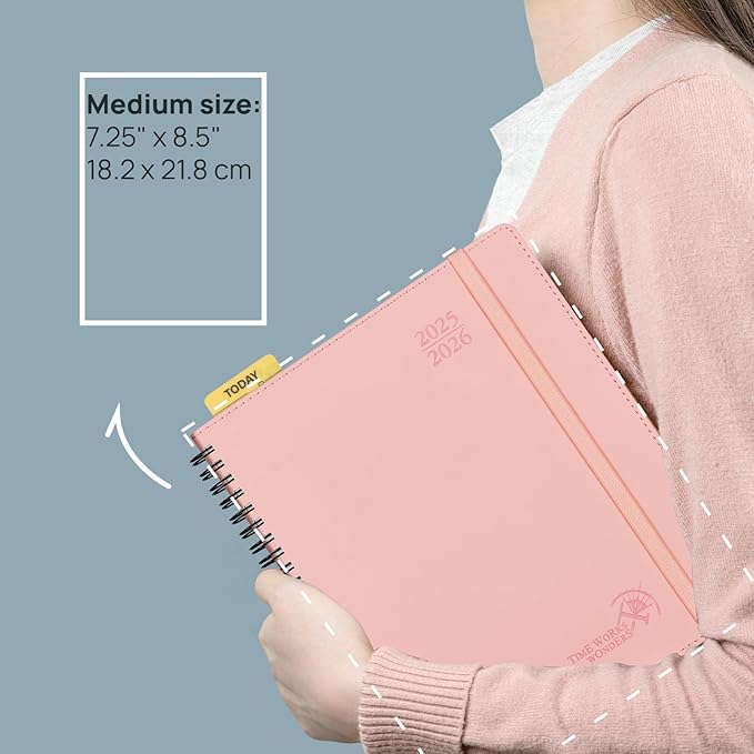 POPRUN 2025-2026 Weekly Planner 7.25'' x 8.25''Academic Spiral Appointment Book (July 2025-June 2026) with Quarter-Hourly Schedule, Monthly Tabs, Leather Softcover, Inner Pocket - Cornflower