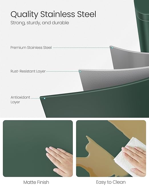 SONGMICS 13 Gallon (50 L) Trash Can, Stainless Steel Kitchen Garbage Can, Recycling or Waste Bin, Soft Close, Step-On Pedal, Removable Inner Bucket, Retro Green ULTB050C01