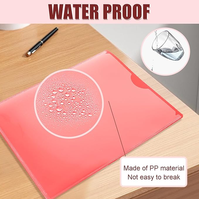 Pastel Plastic File Folders with Pockets and Prongs, 7 Pack, A4 Letter Size, Heavy Duty Waterproof Office Folders with Clear Front Cover for School, Home, and Office (Red)