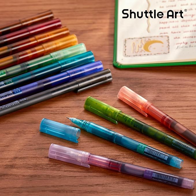 Shuttle Art Liquid Ink Rollerball Pens, 12 Vintage Colors Quick Drying 0.5mm Extra Fine Point Long Lasting for Writing Journaling Taking Notes Doodling School Office Home