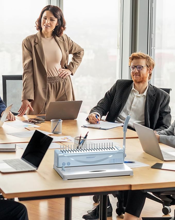 MAKEASY Binding Machine, 21-Hole, 450 Sheets, Comb Binding Machines with 1 Box Comb Bindings Spines, Comb Binder for Letter Size, A4, A5 Paper