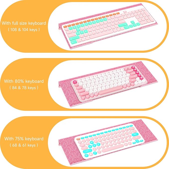 Ergonomic Computer Keyboard Stand - 17 Inch Glitter Pink Acrylic Keyboard Riser for Desk Tilted Keyboard Holder Tray with Non-Slip Strip for Home Office Easy Typing & Working