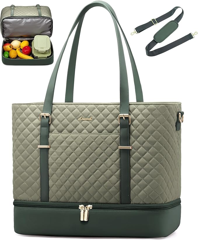 LOVEVOOK Lunch Tote Bag for Women, 15.6 Inch Laptop Work Bag With Lunch Compartment & Large Cup Holder, Lightweight Work Briefcase for Travel, Bussiness, Teacher