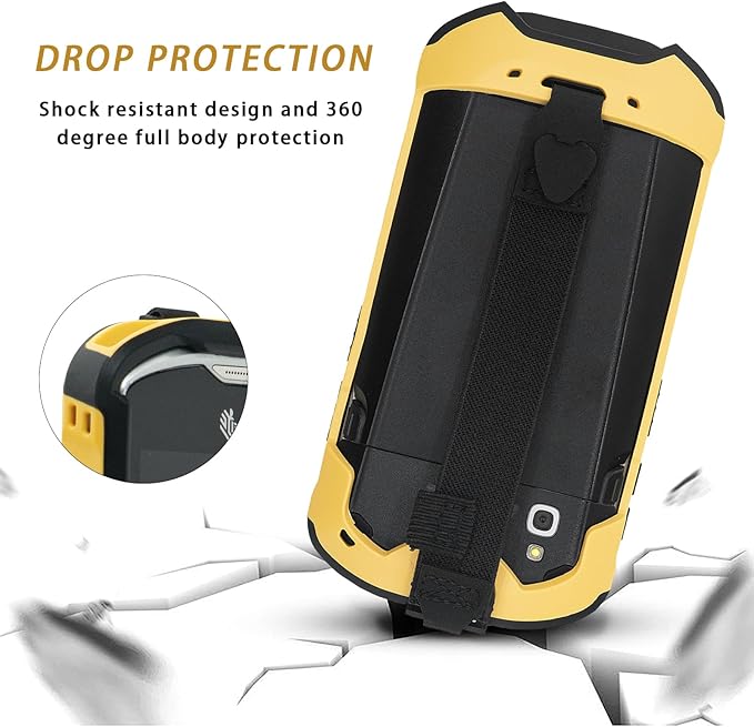 Protective Cover Bumper Case Rugged Boot with Hand Strap for Zebra TC51 TC510K TC52 TC56 TC57 (Black+Yellow)